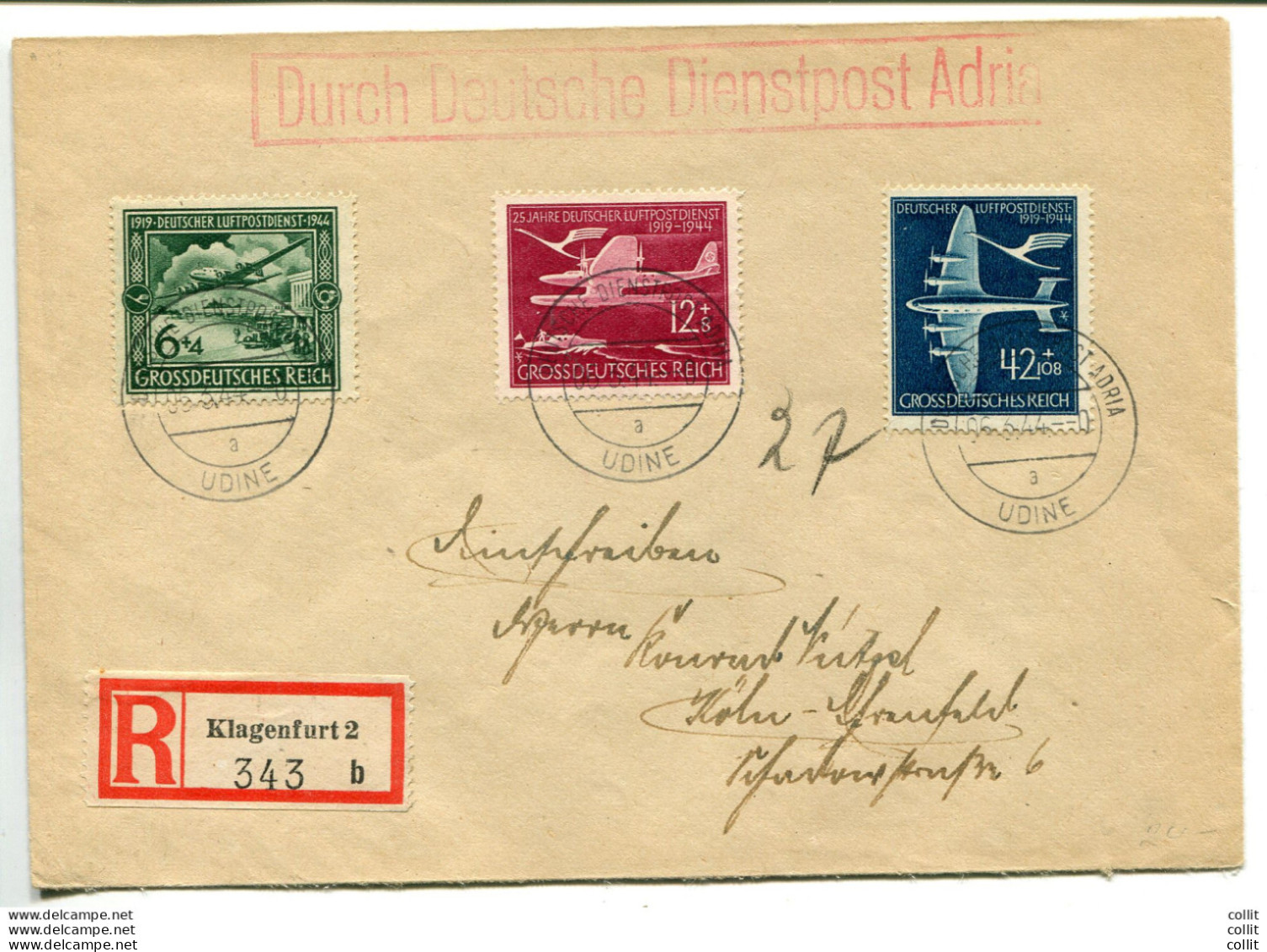 Adria Dienstpost - Busta Racc. Da Udine A Koln Il 6.3.44 - Mint/hinged