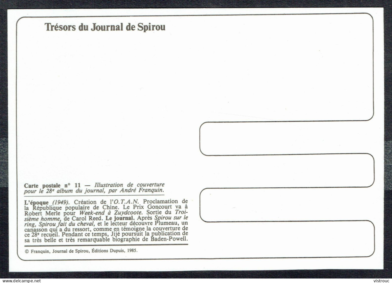 SPIROU - CP N° 11 : Illustration Couverture Album N° 28 De FRANQUIN - Non Circulé - Not Circulated - Ed. DUPUIS - 1985. - Bandes Dessinées