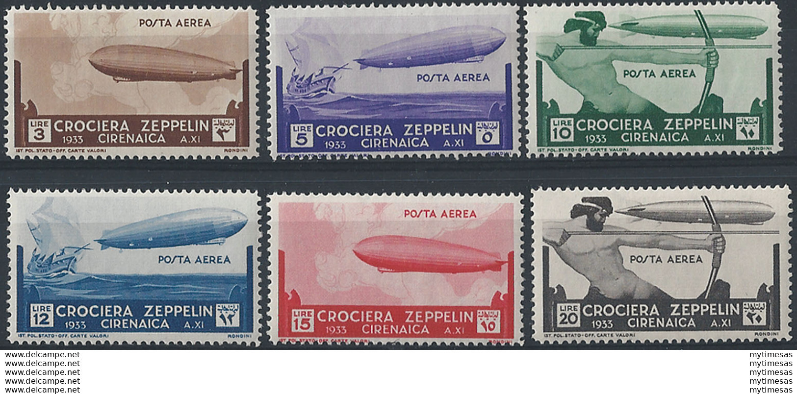 1933 Cirenaica Aerea Zeppelin 6v. MNH Sassone N. A12/17 - Autres & Non Classés