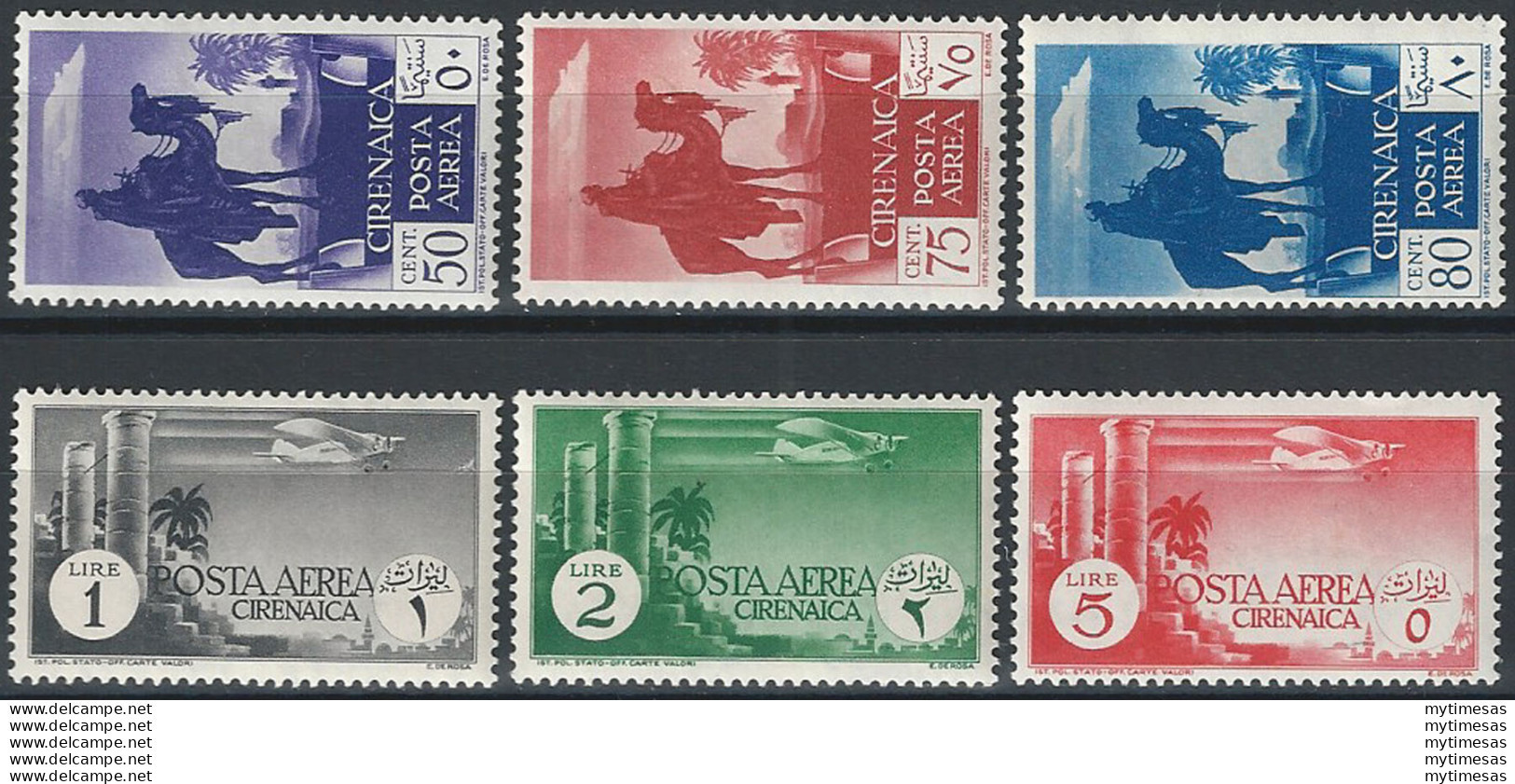 1932 Cirenaica Aerea Leptis Magna 6v. MNH Sassone N. 6/11 - Andere & Zonder Classificatie