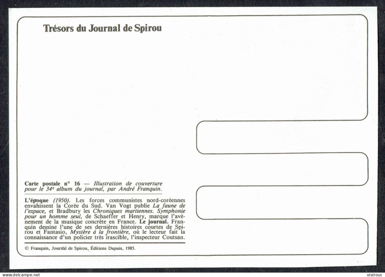 SPIROU - CP N° 16 : Illustration Couverture Album N° 34 De FRANQUIN - Non Circulé - Not Circulated - Ed. DUPUIS - 1985. - Comics