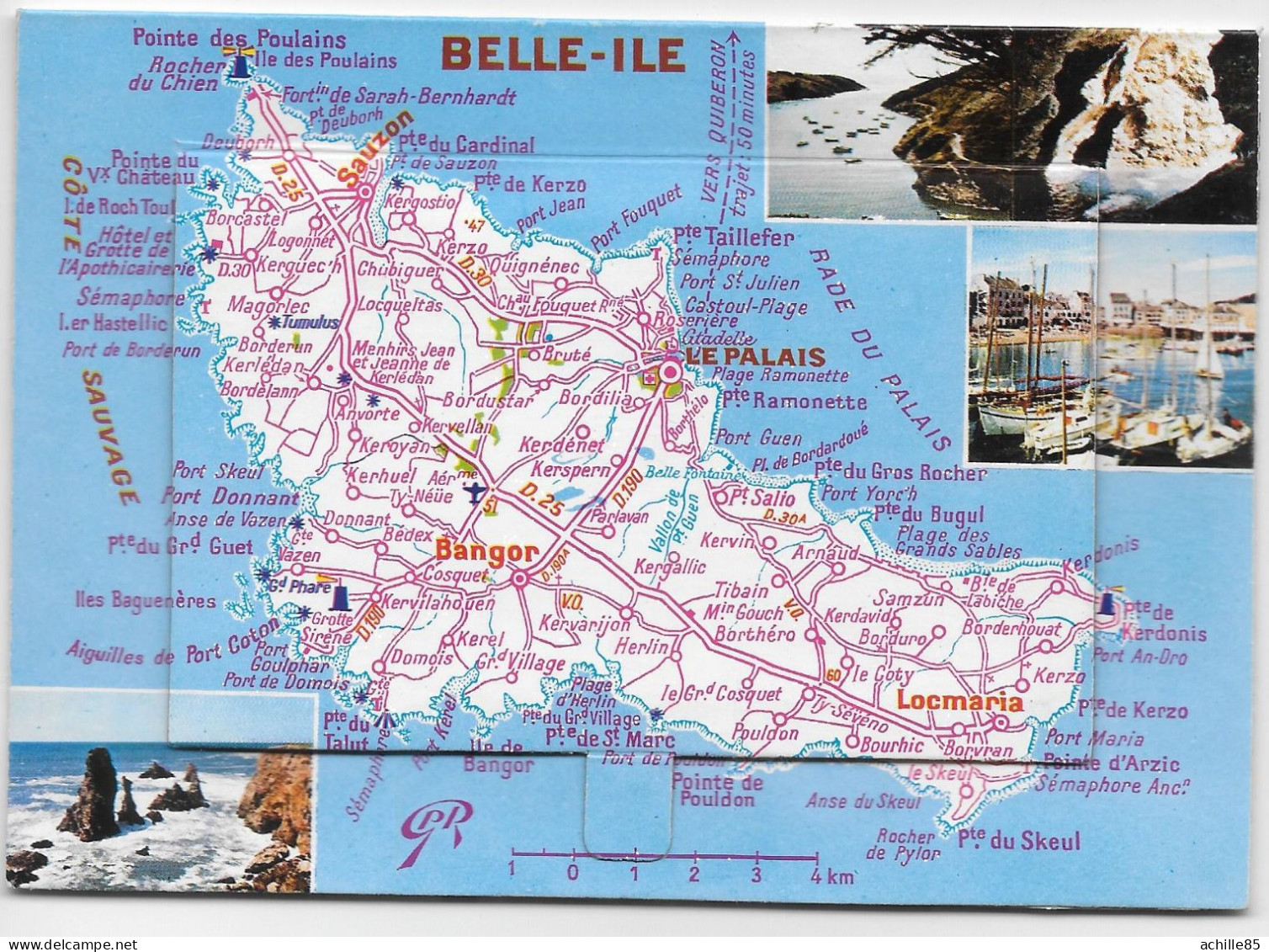 Belle Ile En Mer , Carte Système ( Dépliante ) , Année 80/90 , 12 Images ,  Carte De L'Ile - Belle Ile En Mer
