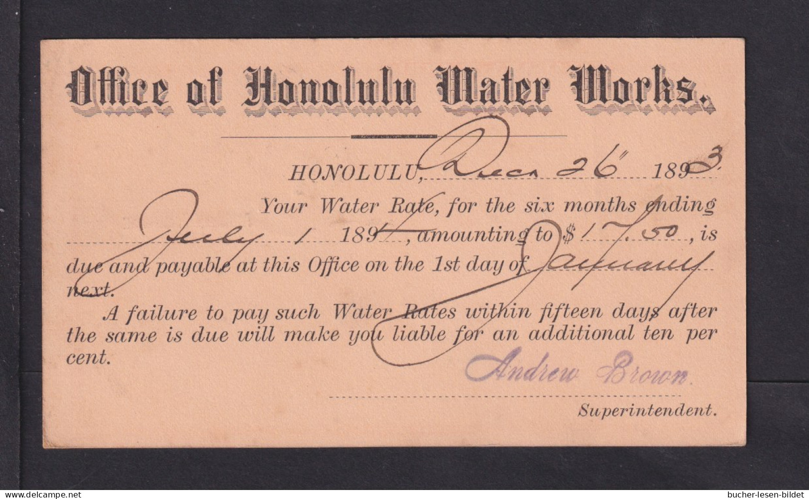 1893 - 1 C. Ganzsache (UX 5) Mit Zudruck "Water Works" In Honolulu Gebraucht - Hawaii