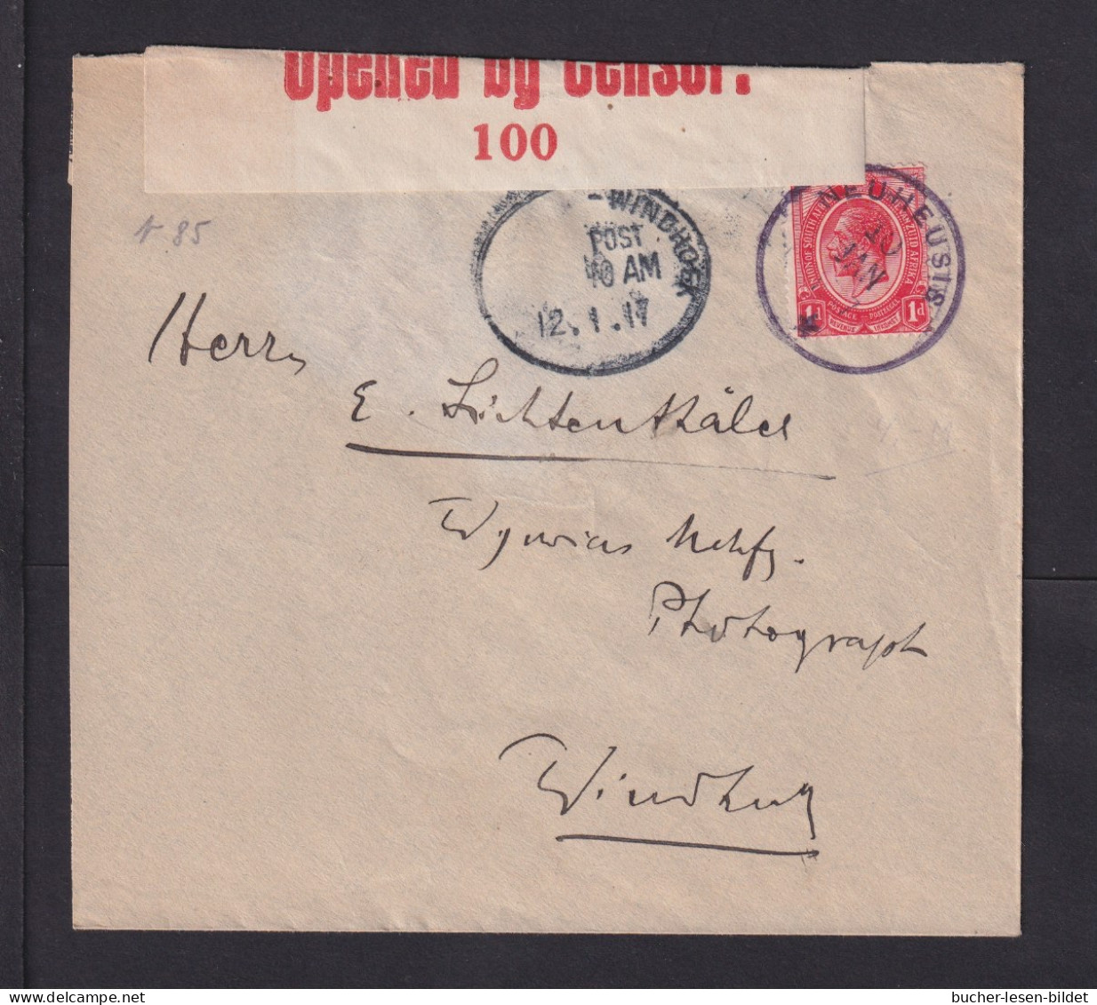 1917 - 1 P. Auf Brief Ab NEUHEUSIS Nach Windhuk - Zensur - Südwestafrika (1923-1990)