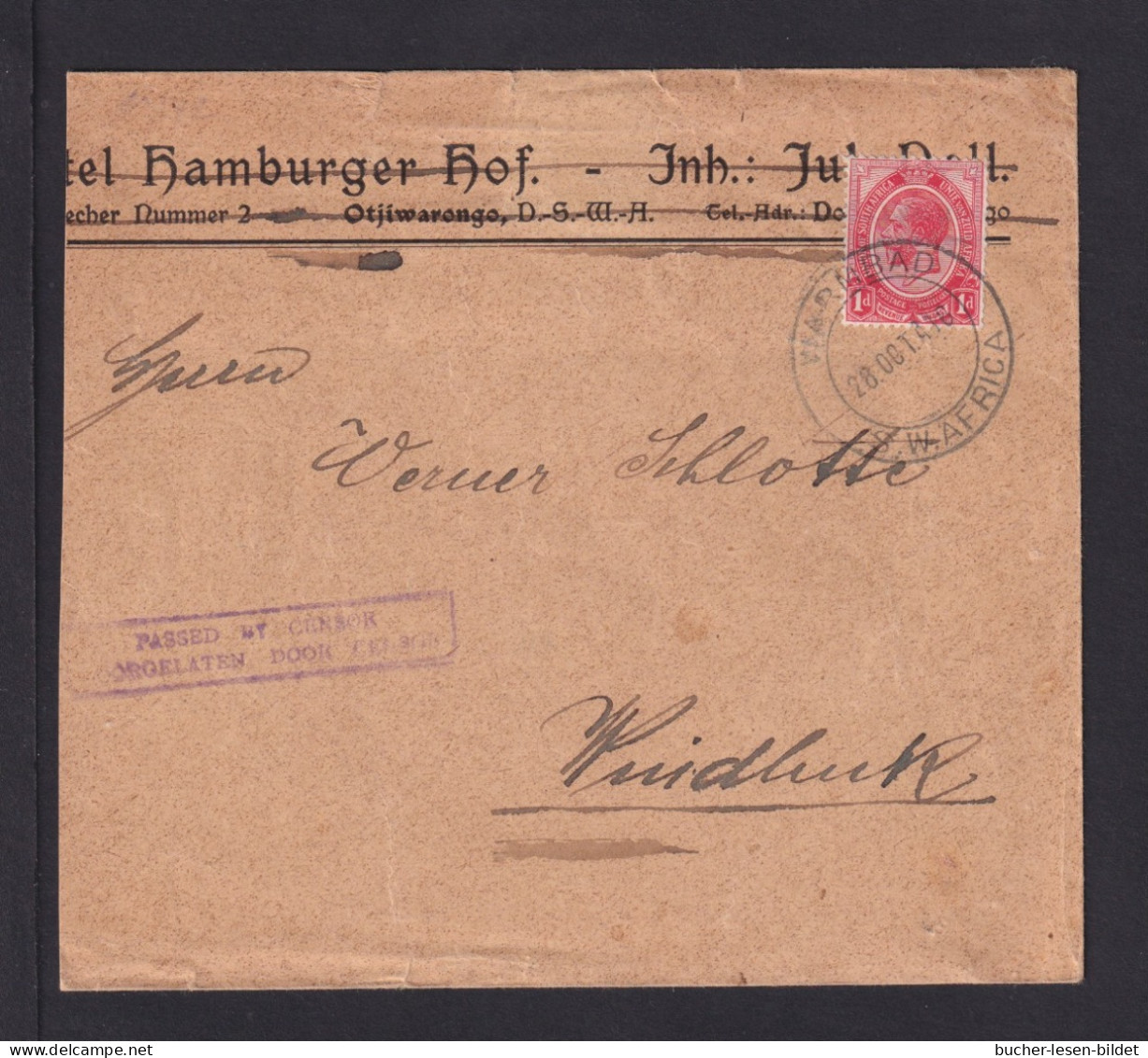 1916 - 1 P. Auf Brief Ab Warmbad Nach Windhuk - Zensur - Afrique Du Sud-Ouest (1923-1990)