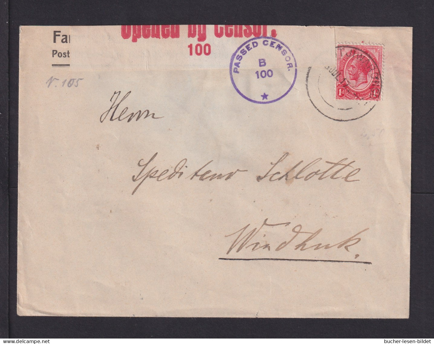 1917 - 1 P. Auf Brief Ab OTJIWARANGO Nach Windhuk  Zensur - Afrique Du Sud-Ouest (1923-1990)