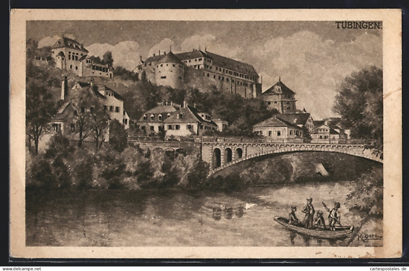 AK Tübingen, Bootsfahrt Auf Dem Fluss, Brücke, Burg  - Tuebingen
