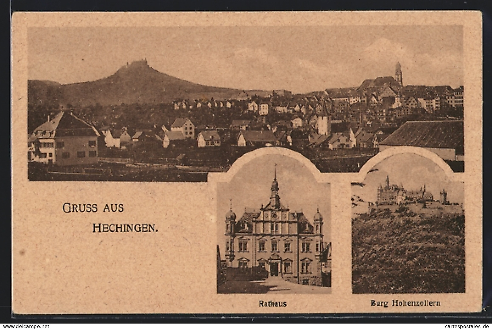 AK Hechingen, Rathaus, Burg Hohenzollern Und Ortsansicht  - Hechingen