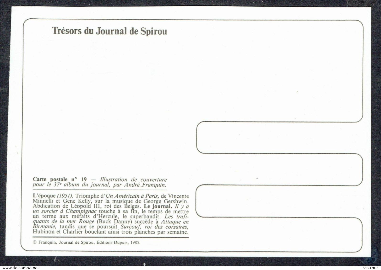 SPIROU - CP N° 19 : Illustration Couverture Album N° 37 De FRANQUIN - Non Circulé - Not Circulated - Ed. DUPUIS - 1985. - Bandes Dessinées