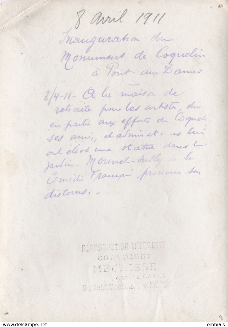 COUILLY PONT AUX DAMES 1911 Photo Originale Inauguration De La Statue De Coquelin à La Maison De Retraite Pour Artistes - Lieux