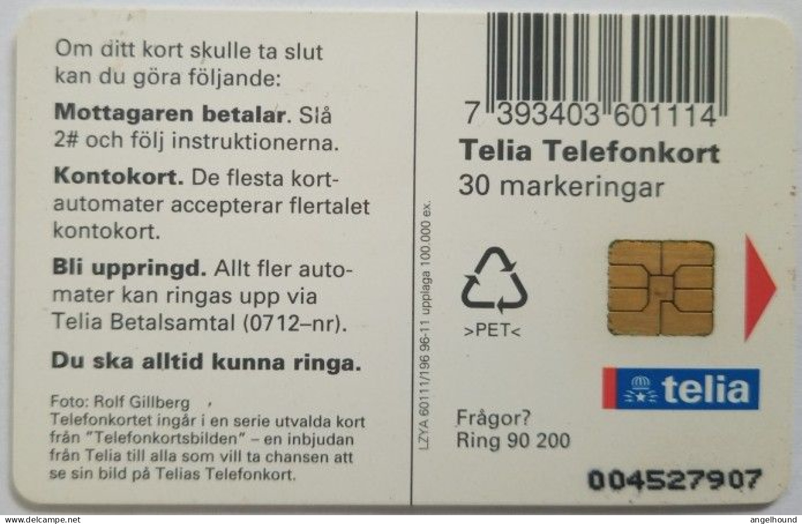 Sweden 30Mk. Chip Card -  Fisherman - Suède