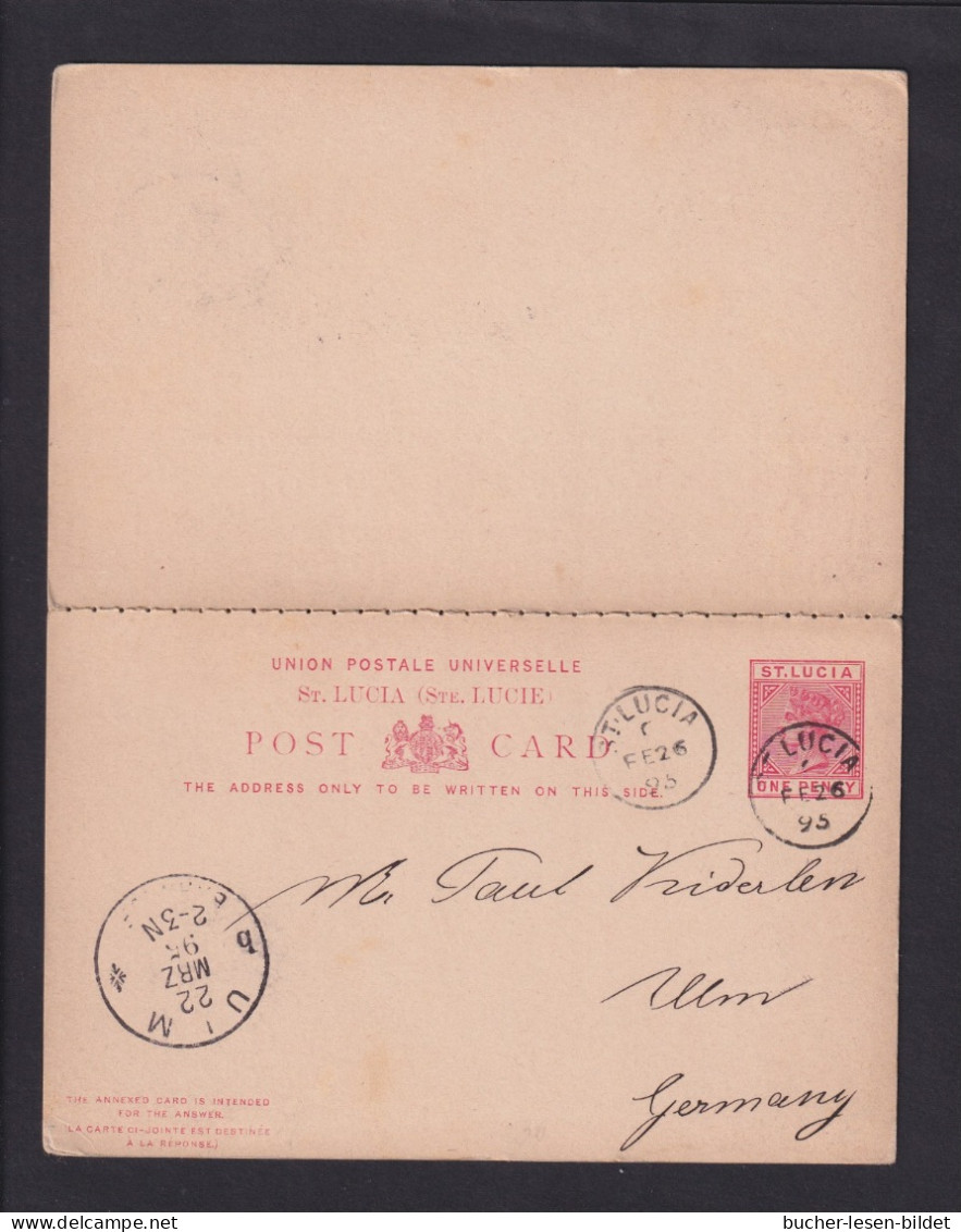 1895 - 1 P. Doppel-Ganzsache (P 4) Ab St.Lucia Nach Ulm - Ohne Text - St.Lucia (...-1978)