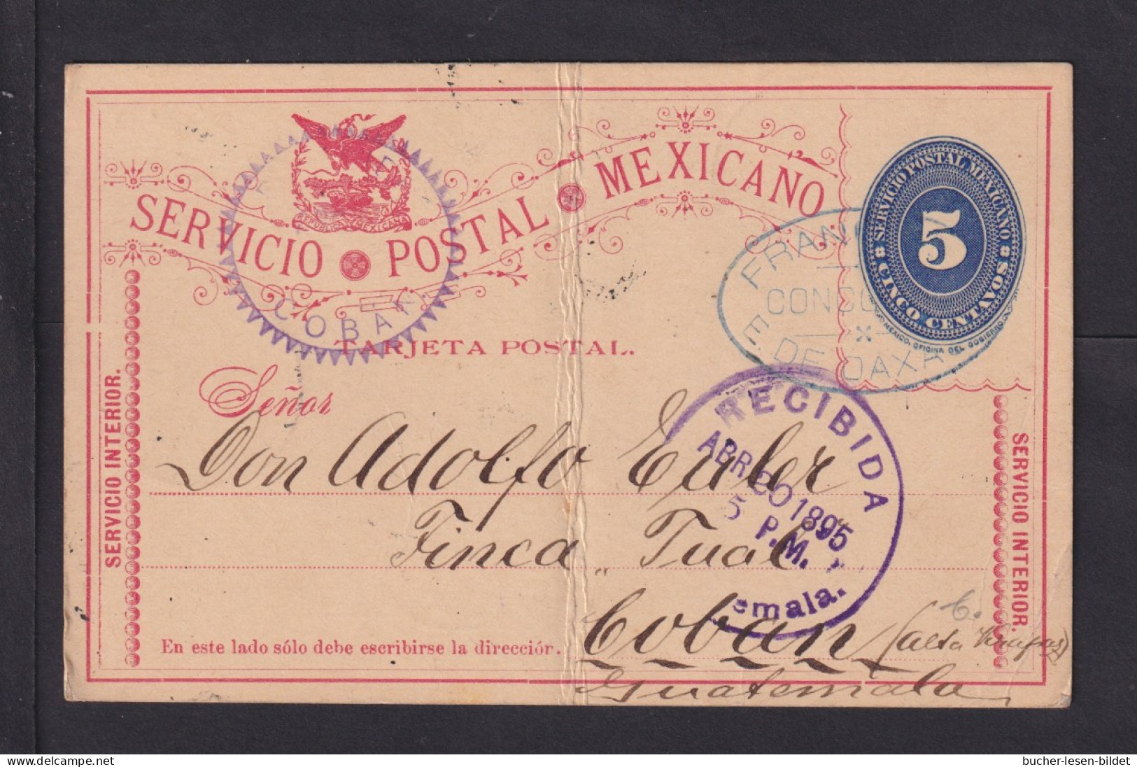 1895 - 5 C. Ganzsache Ab CONCORDIA Nach Coban  - Mexique