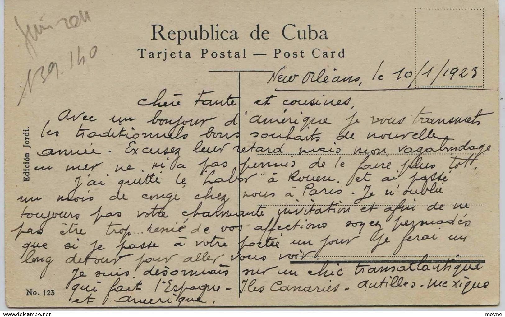 2521 -  LA  HAVANE  -  CUBA  :  PLAYA  DE MARIANO  - Envoyée De La New Orléans Le 10/1/1923 -  Edition Jordi - Kuba