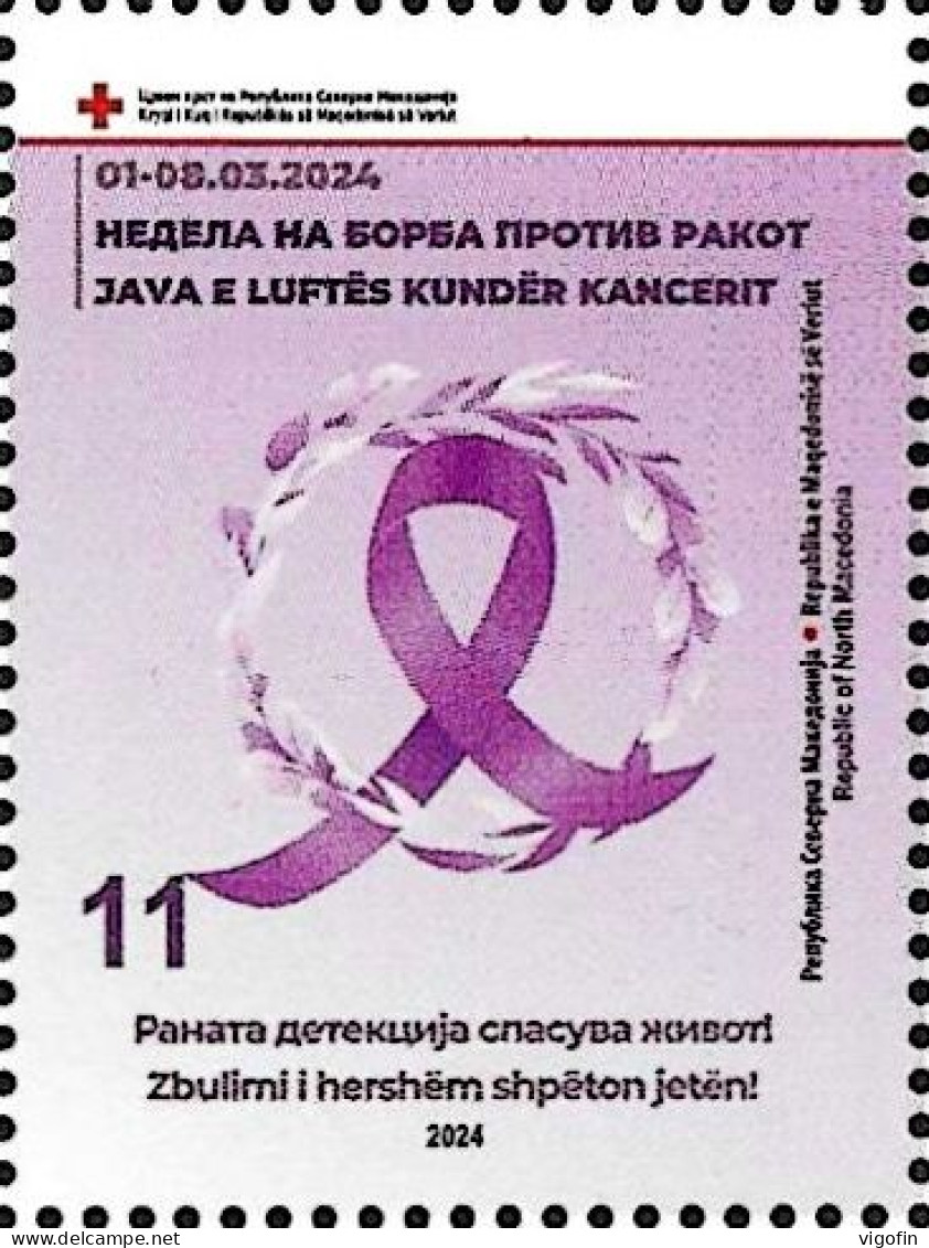 NMK 2024-ZZ01 RED CROSS AGAINST CANCRO, NORTH MACEDONIA, 1v, MNH - Macédoine Du Nord