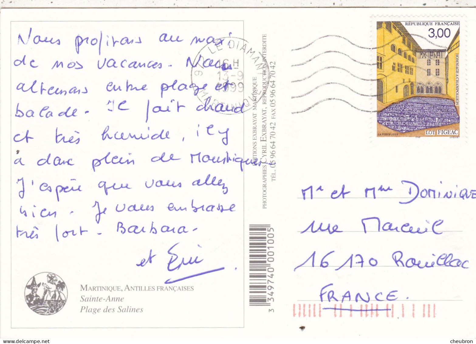 MARTINIQUE. SAINTE ANNE.  PLAGE DES SALINES. DIFFERENTS ASPECTS. ANNEE 1999 + TEXTE + TIMBRE FIGEAC - Other & Unclassified