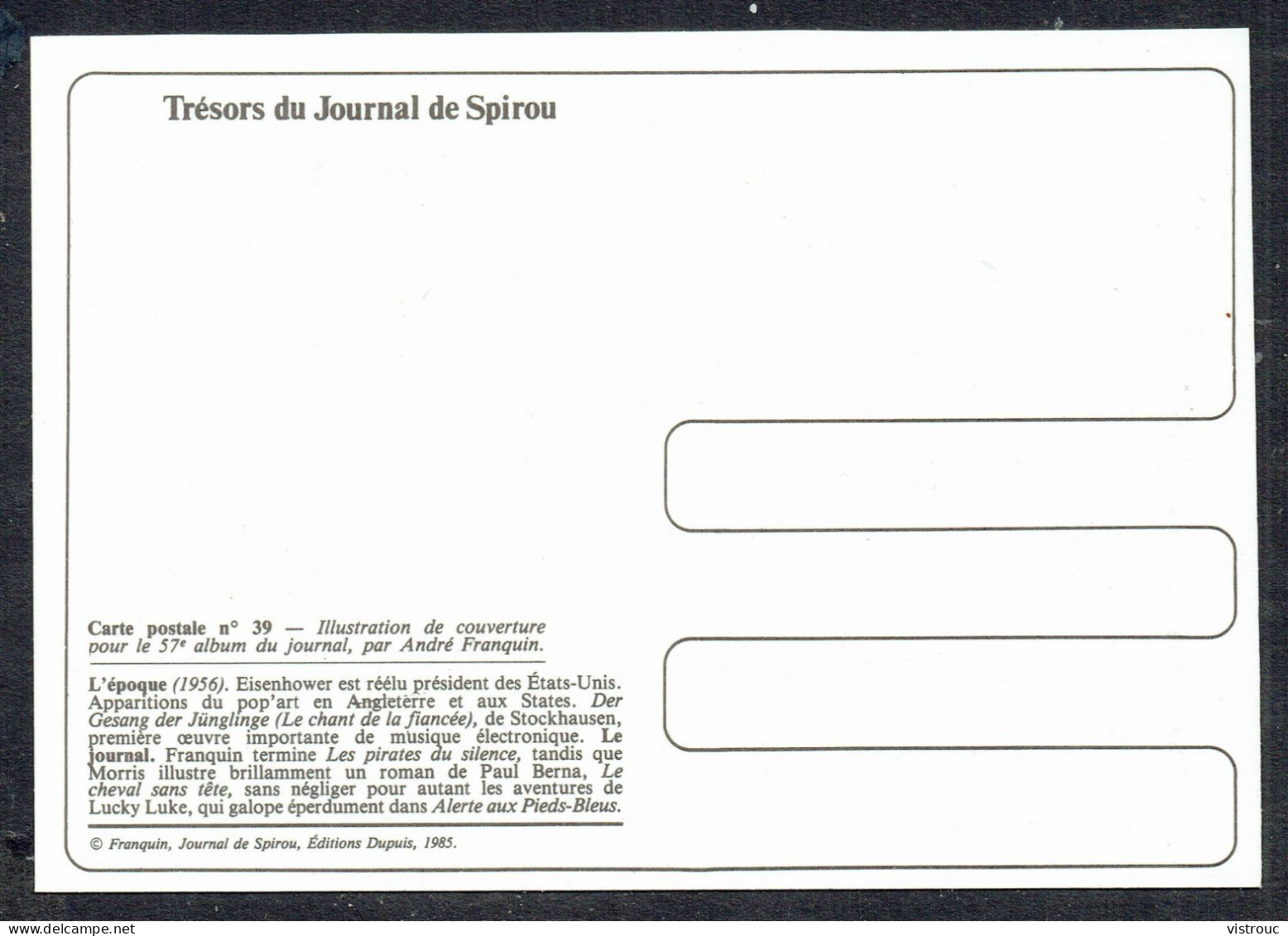 SPIROU - CP N° 39 : Illustration Couverture Album N° 57 De FRANQUIN - Non Circulé - Not Circulated - Ed. DUPUIS - 1985. - Comics