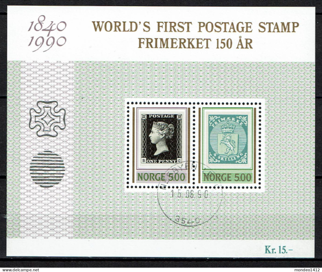 Norway 1990 - Yv. Bloc 13 -  Mi. Block 13 - Gest./obl./used - World First Postage Stamp - Blocks & Kleinbögen