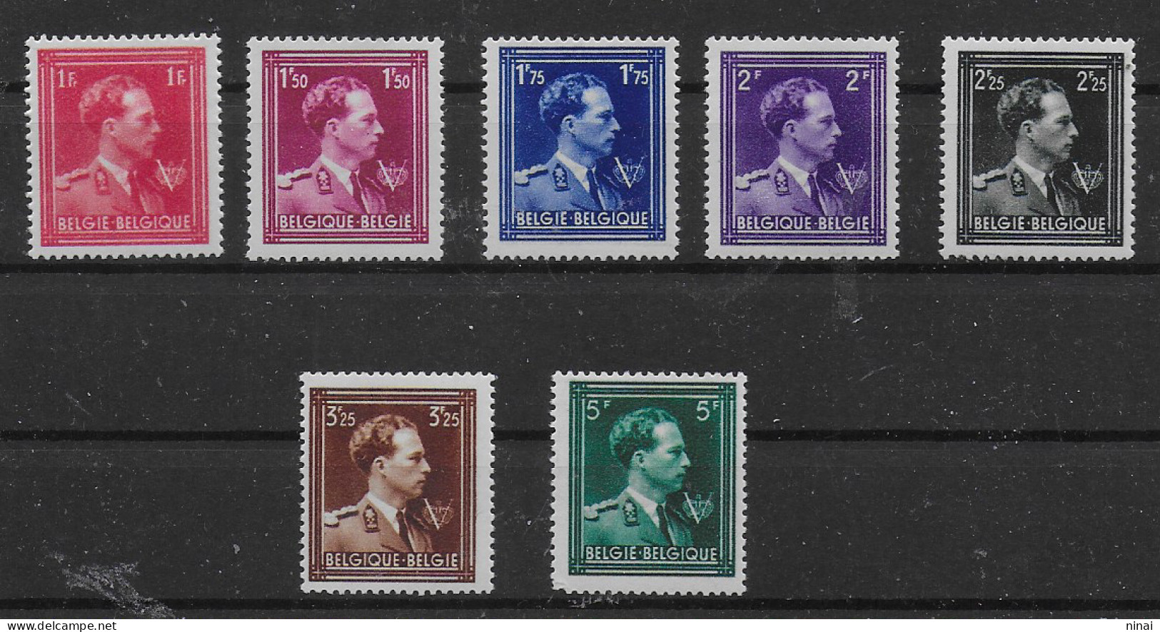 BELGIO 1945 " LIBERAZIONE " EFFIGIE SERIE DI 7 VALORI INTEGRI ** MNH LUSSO C2056 - Unused Stamps