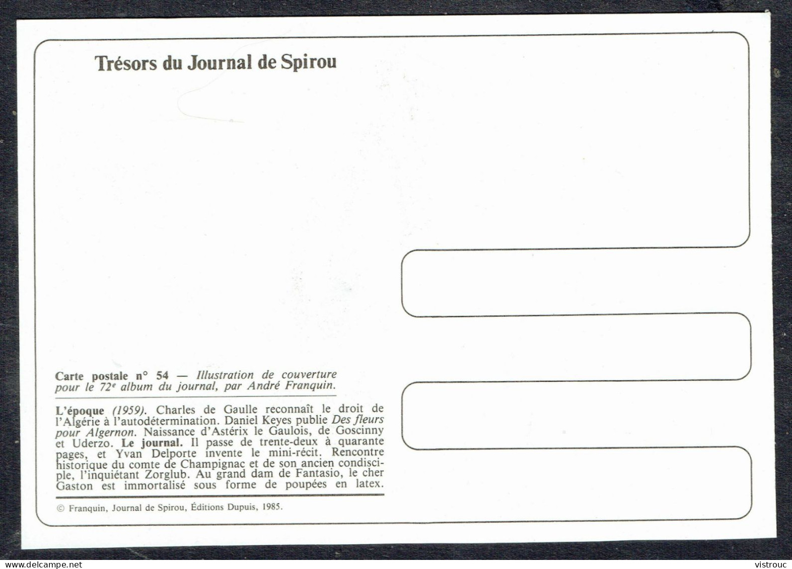 SPIROU - CP N° 54 : Illustration Couverture Album N° 72 De FRANQUIN - Non Circulé - Not Circulated - Ed. DUPUIS - 1985. - Stripverhalen