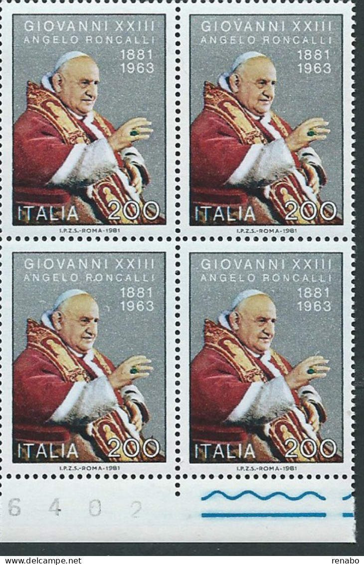 Italia, Italy, Italie, Italien 1981 ; Anniversario Di Papa Giovanni XXIII : Quartina Di Bordo Inferiore - Popes