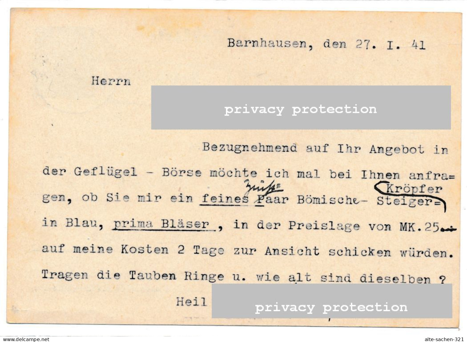 1941 Landpost Ganzsache Barnhausen über Bielefeld 2 DR 6 Pf - Tarjetas