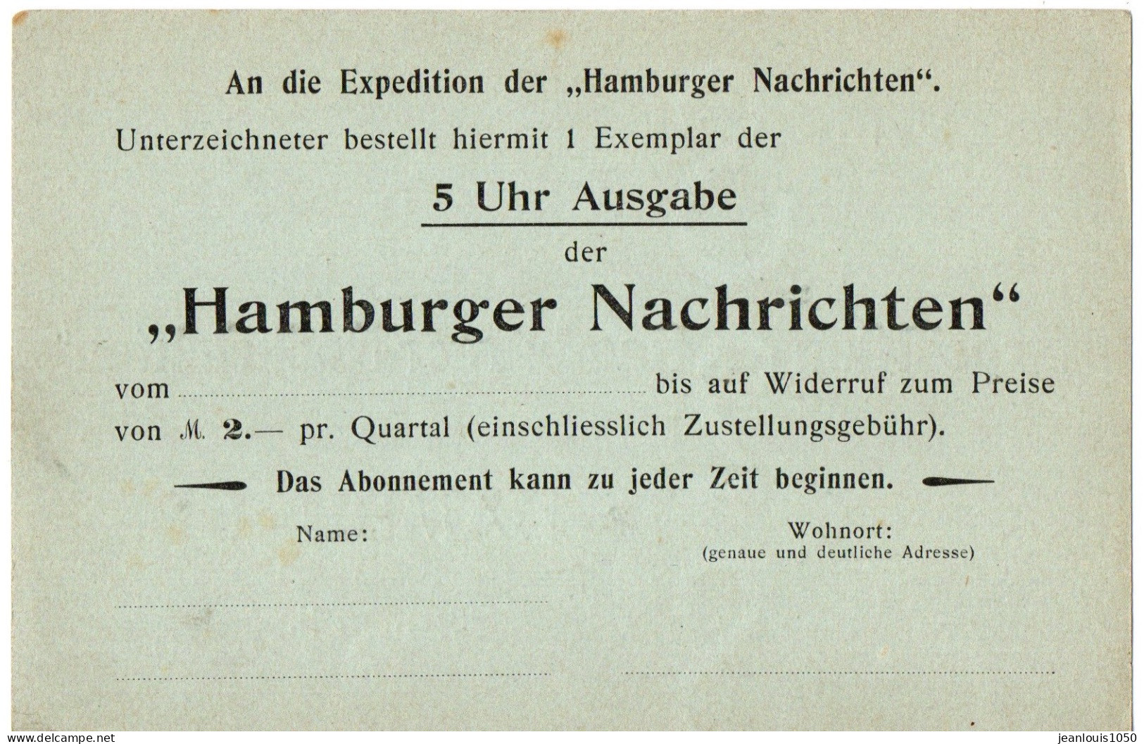 ALLEMAGNE REICH ENTIER CARTE GERMANIA 2 Pf REPIQUAGE "HAMBURGER NACHRICHTEN" NEUF** - Cartes Postales