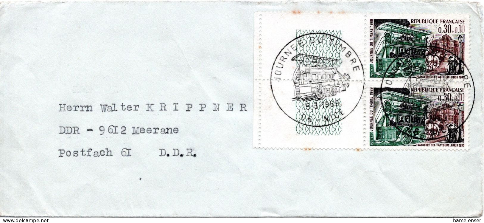 78937 - Frankreich - 1969 - 2@0,30F Tag Der Briefmarke (Bogenrand Le Stockig) A Bf SoStpl NICE - ... -> DDR - Giornata Del Francobollo