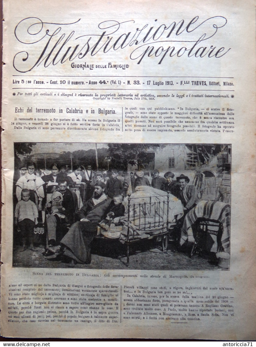 L'Illustrazione Popolare 17 Luglio 1913 Terremoto Bulgaria Dandolo Bezzecca Cina - Autres & Non Classés