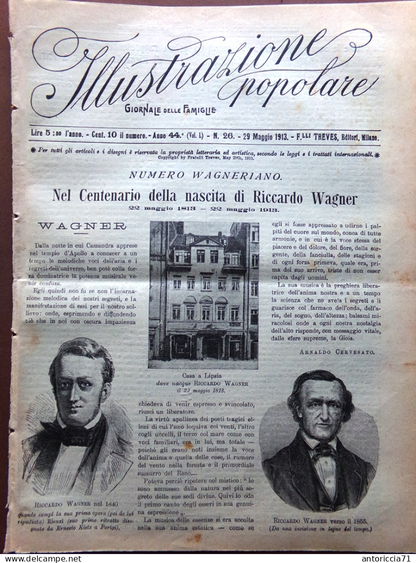 L'Illustrazione Popolare 29 Maggio 1913 Centenario Richard Wagner Liszt Venezia - Autres & Non Classés