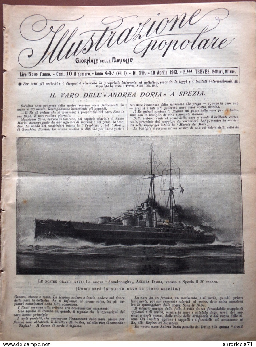 L'Illustrazione Popolare 10 Aprile 1913 Varo Di Andrea Doria Livingstone Balcani - Other & Unclassified