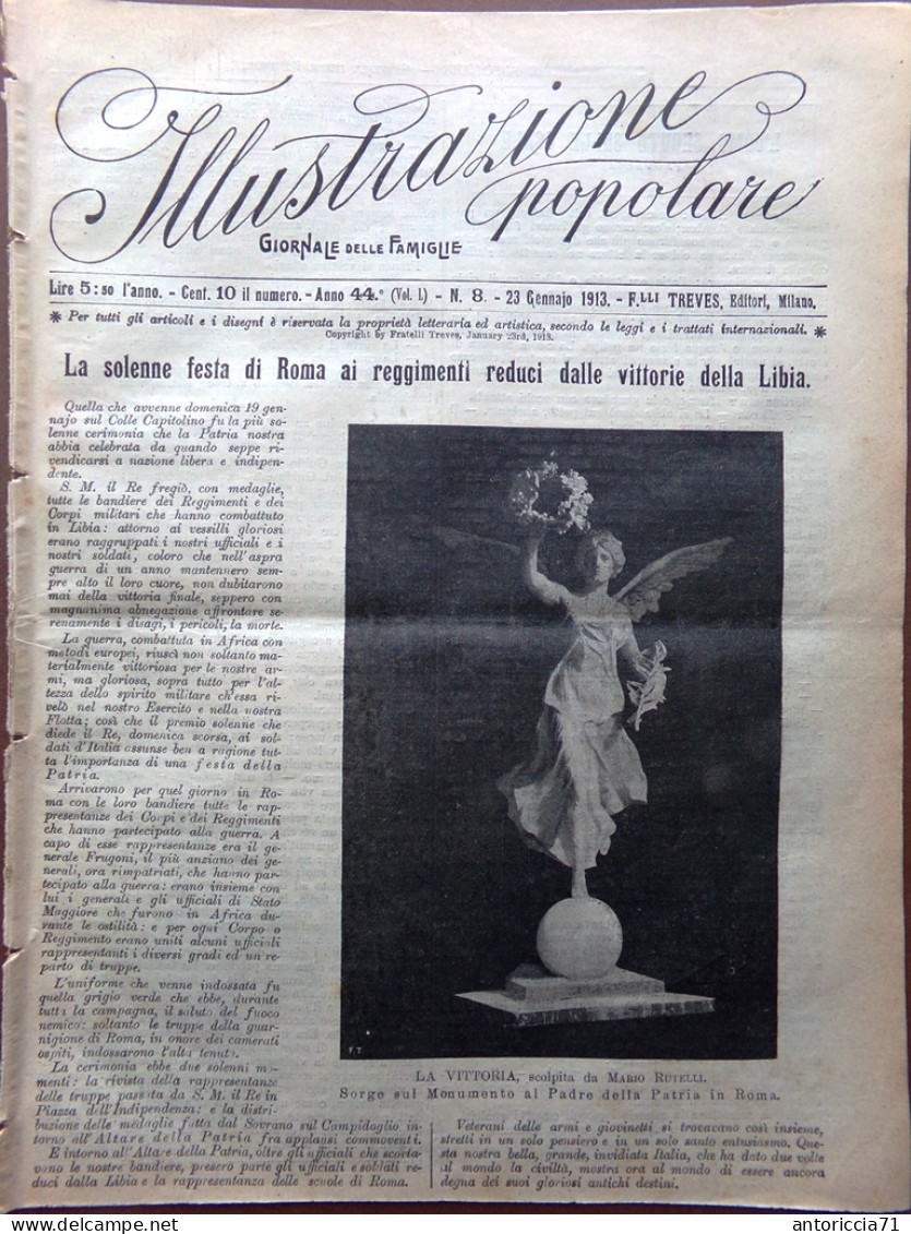 L'Illustrazione Popolare 23 Gennaio 1913 Martini Cremona Suffragetta Smiles Roma - Andere & Zonder Classificatie