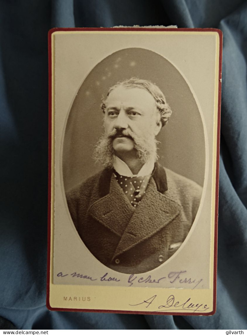 Photo CDV Marius  Paris  Portrait Homme  Grosse Moustache  Cravate à Pois  CA 1880-85 - L680A - Anciennes (Av. 1900)