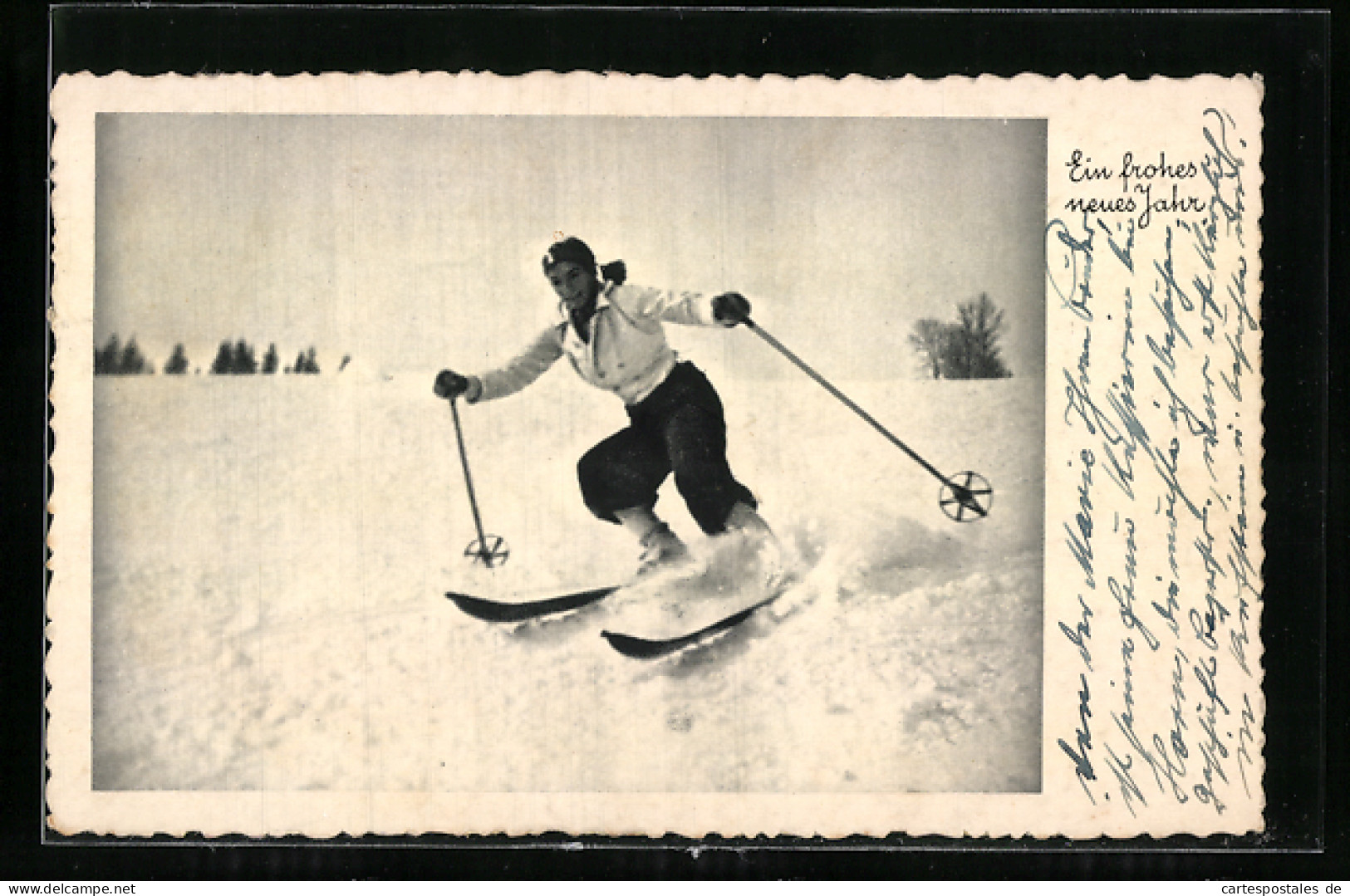 AK Skiläuferin An Einem Abhang, Neujahrsgruss  - Winter Sports