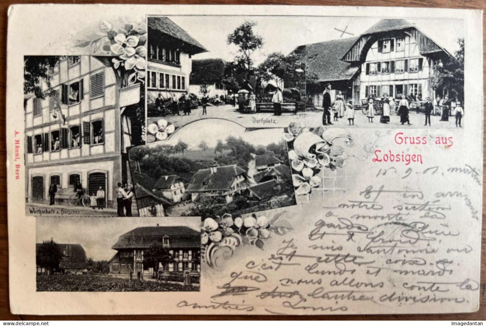 Gruss Aus Lobsigen - Gemeinde Seedorf - Wirtschaft Z. Hirschen - Die Mühle - Schulhaus - Dorfplatz - 15/9/1901 - Seedorf