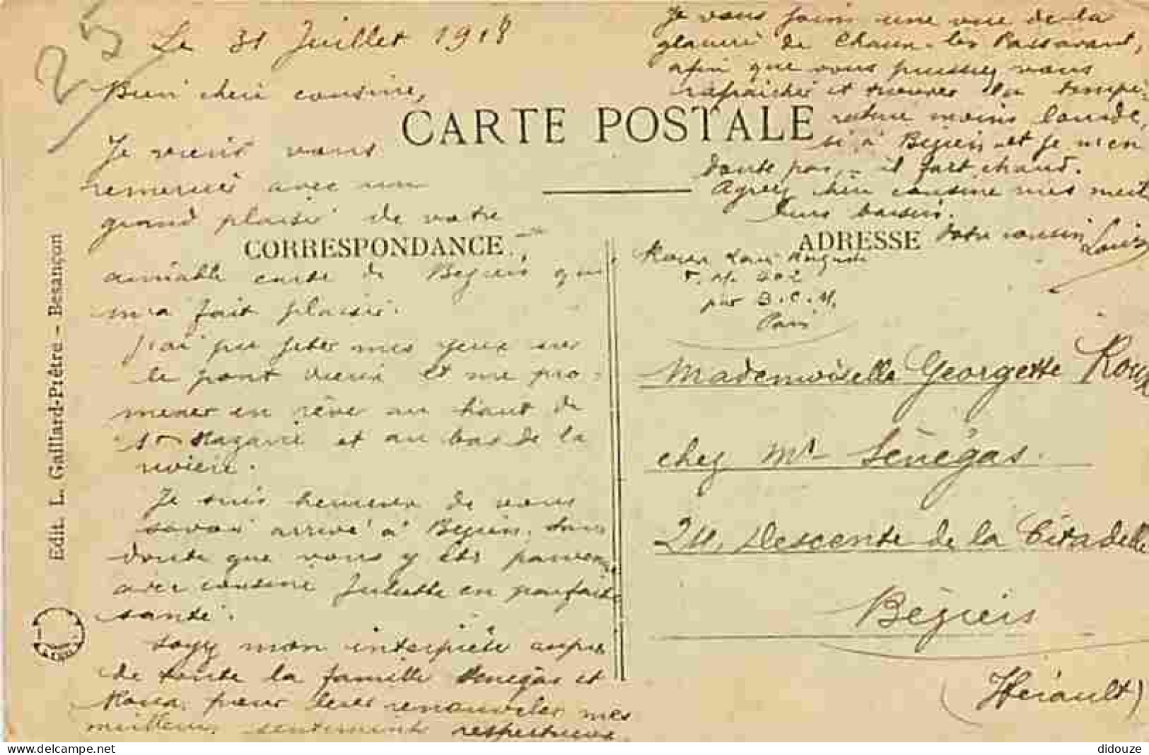 25 - Chaux Les Passavant - La Glacière - Correspondance - Voyagée En 1918 - CPA - Voir Scans Recto-Verso - Other & Unclassified