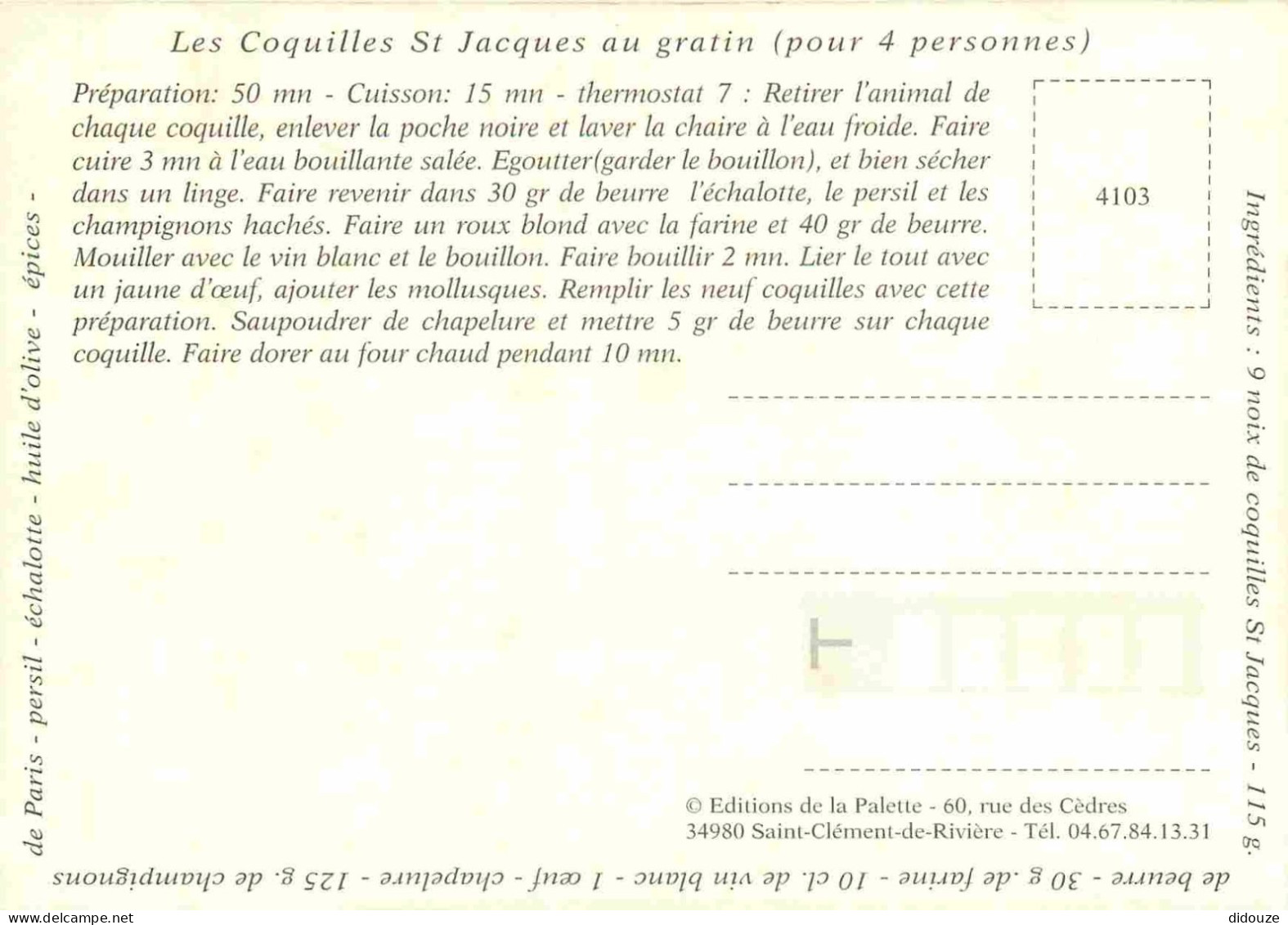 Recettes De Cuisine - Coquilles Saint Jacques - Gastronomie - CPM - Carte Neuve - Voir Scans Recto-Verso - Küchenrezepte
