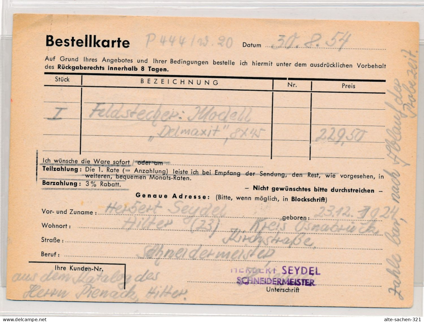 Bestellkarte 1954 Wie AK Firma FKN Fern-Kauf-Nord Jagdzubehör Celle - Celle