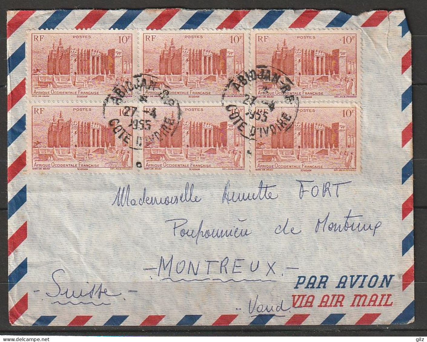 Lettre Pour La Suisse(vaud) Par Avion Abidjan--->Montreux 6 Tp Yv: Soudan N°39 - Brieven En Documenten