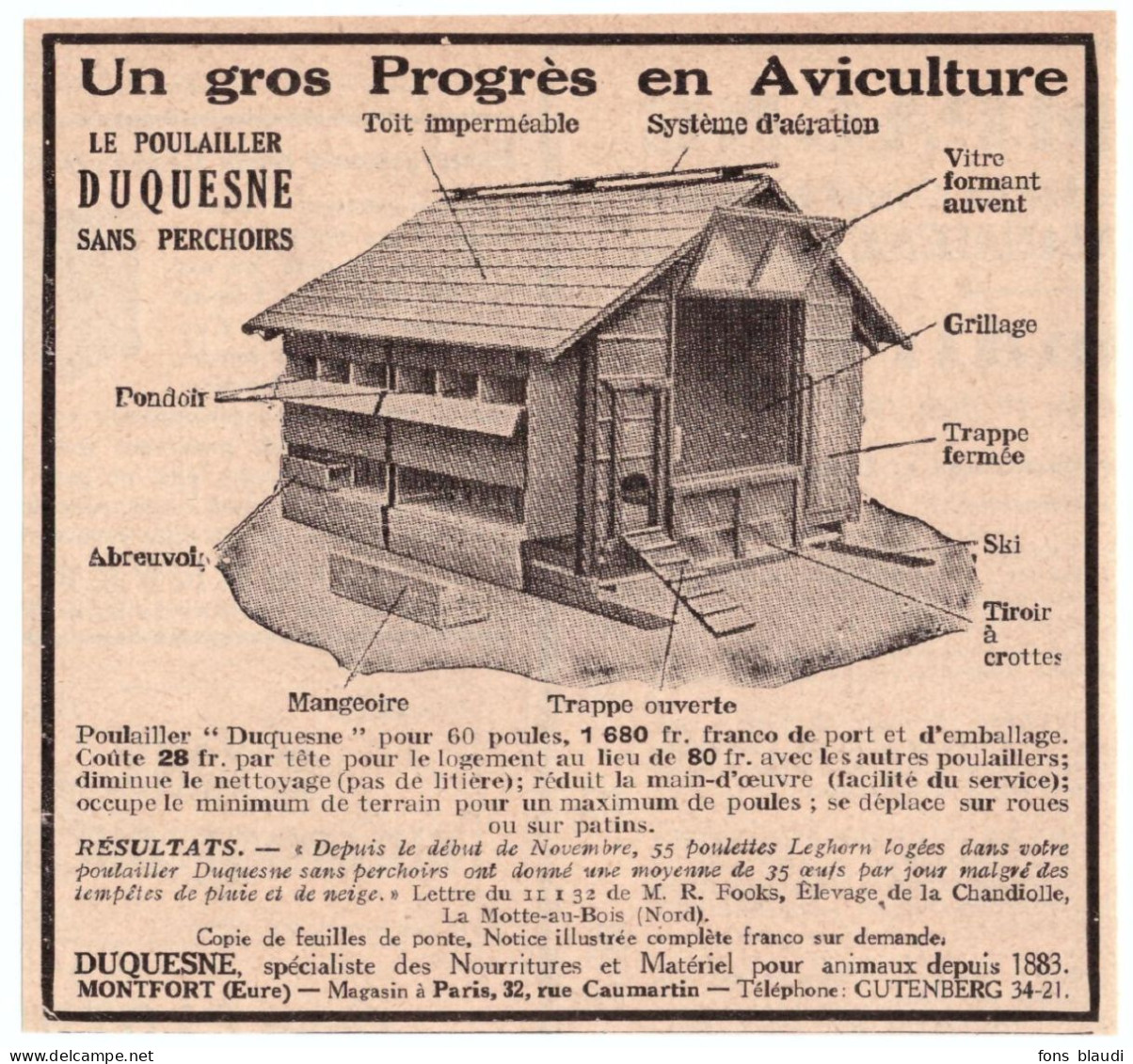 1932 - Publicité - Matériel Avicole Duquesne à Montfort-sur-Risle (Eure) - Publicités
