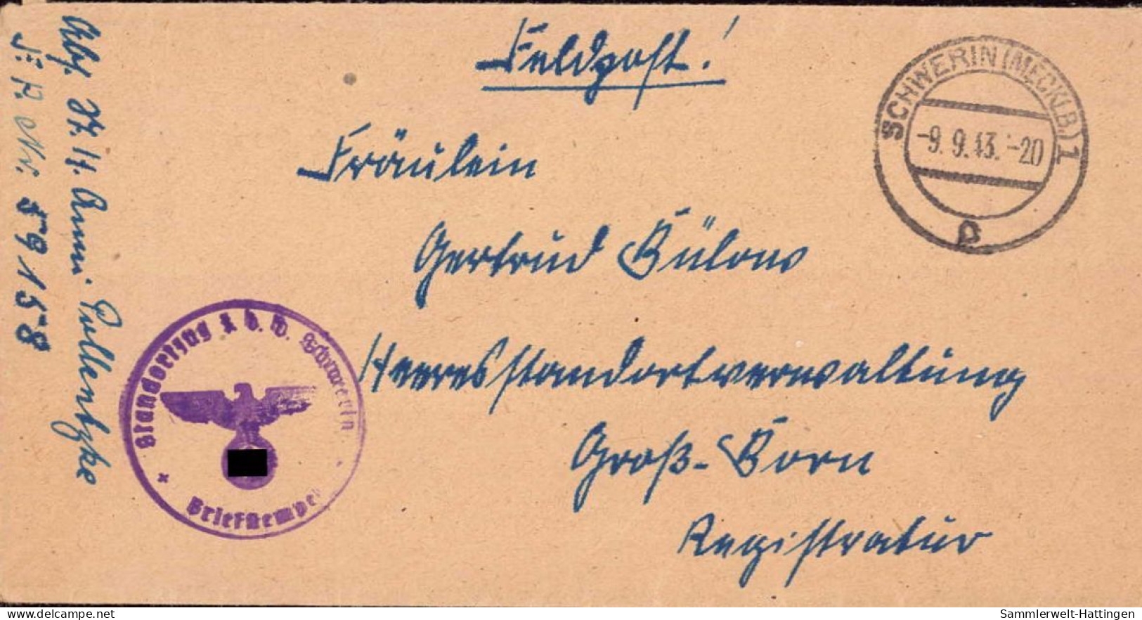 604279 | Feldpostbrief Vom Standortzug Z.b.V. | Schwerin (O 2750) - Feldpost 2. Weltkrieg