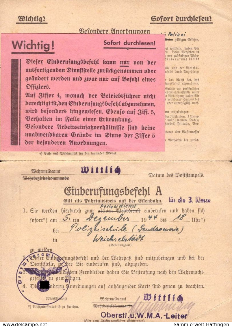 604275 | Postkarte Per Einschreiben Mit Einberufungsbefehl Zur Polizei, Erh. 3. Angetrennt | Wittlich (W 5560) - Lettres & Documents