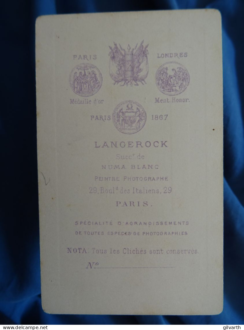 Photo CDV Langerock  Paris  Portrait Fillette  Noeud Autour Du Cou En Velours  Sec. Emp. CA 1865-70 - L680A - Anciennes (Av. 1900)