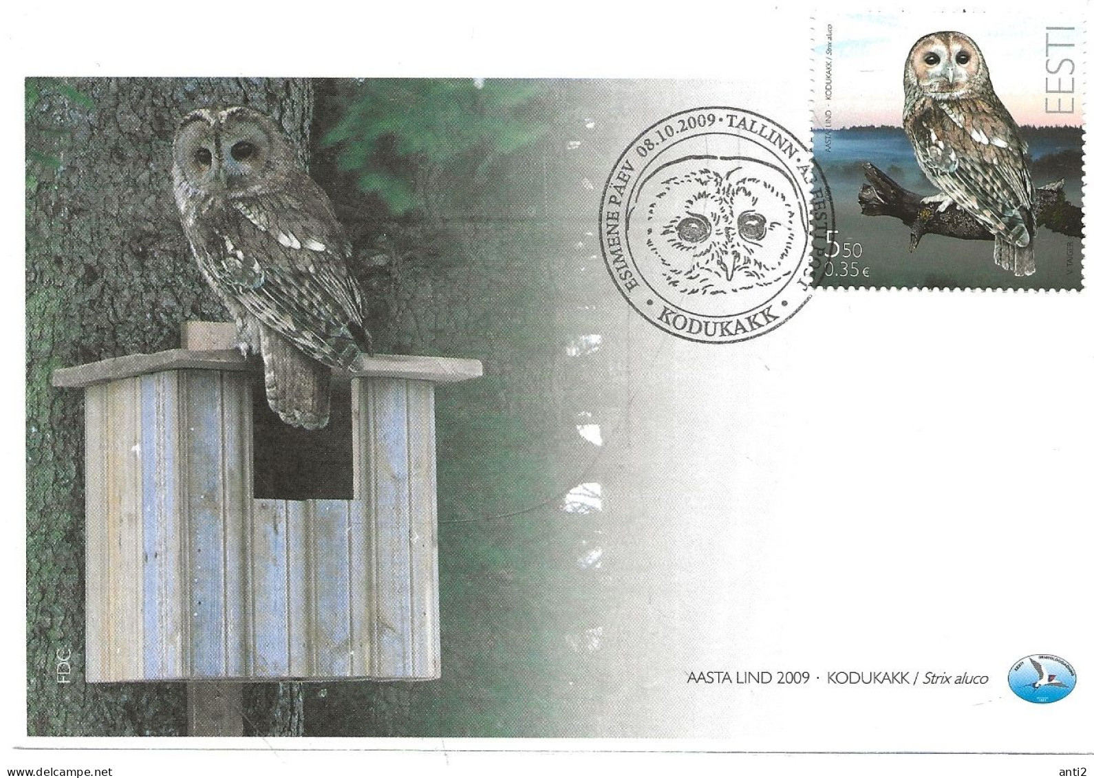 Estonia Eesti Estland 2009 Bird Of The Year, Tawny Owl (Strix Aluco) Mi 646 FDC - Estonie