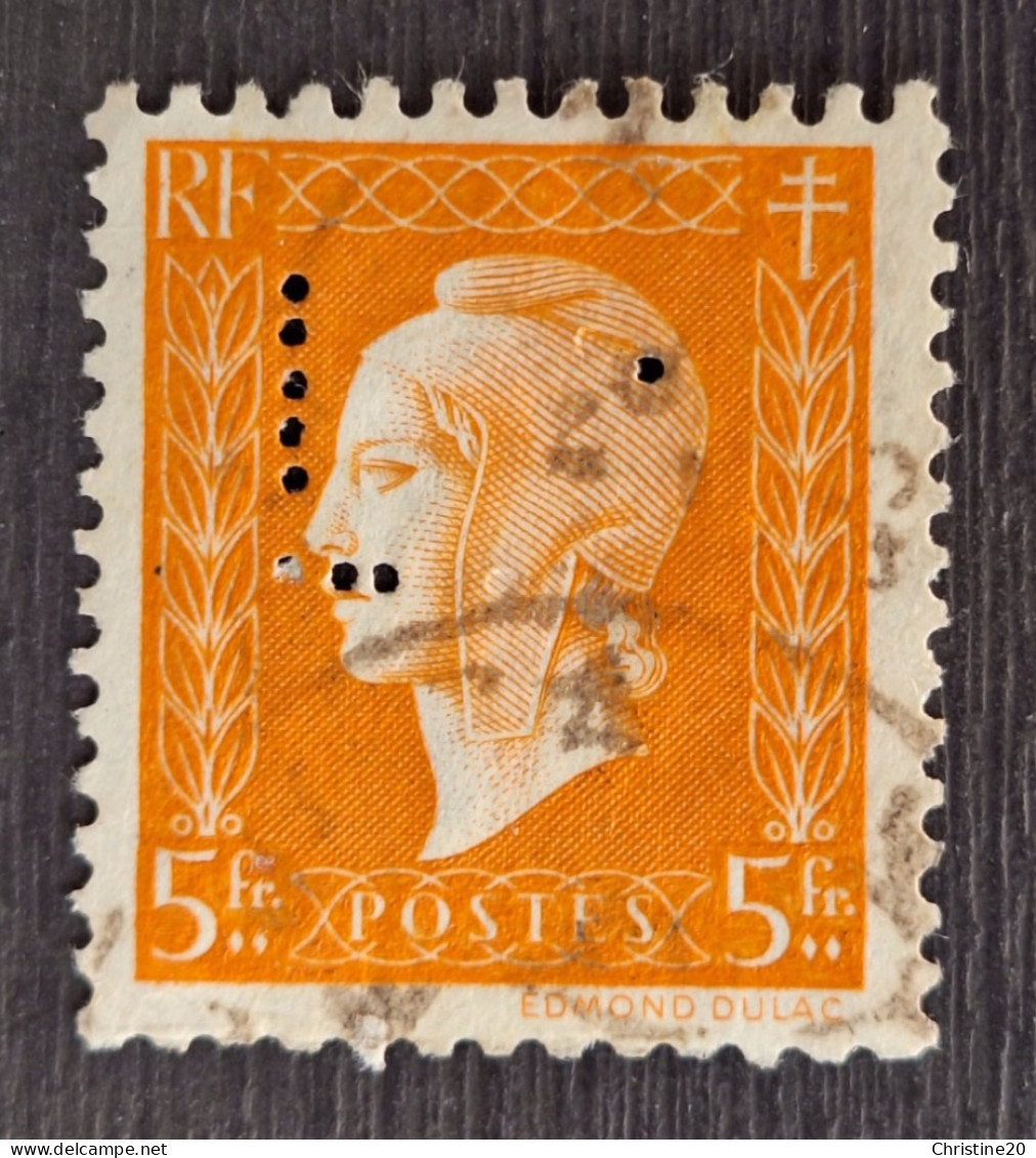 France 1945 N°697 Ob Perforé L  TB - Used Stamps