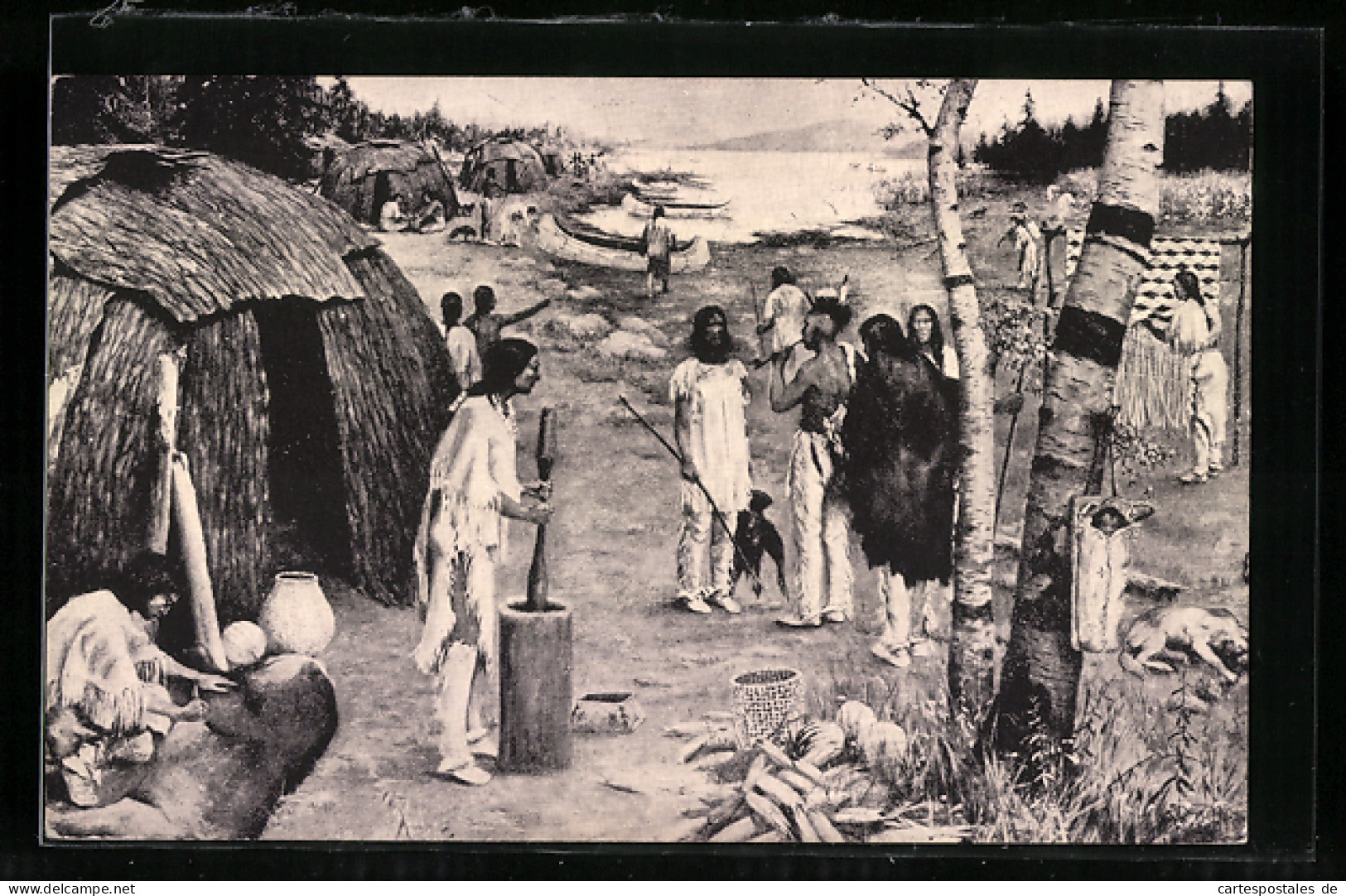 AK Algoquin-Indianer Im Lager An Einem Gewässer  - Indiens D'Amérique Du Nord