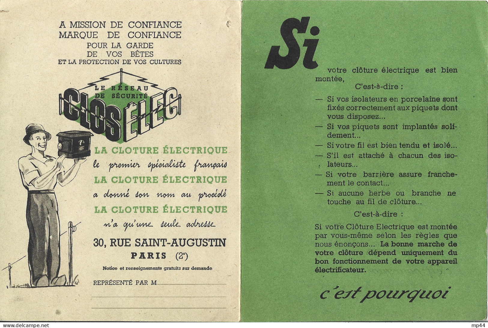 1M1 --- PARIS (2è) Closélec La Clôture électrique - Publicités