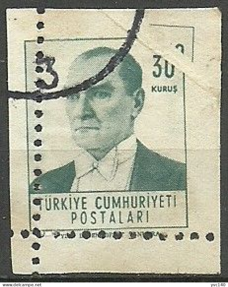 Turkey; 1961 Regular Stamp 30 K. "Pleat & Perf. ERROR" - Used Stamps