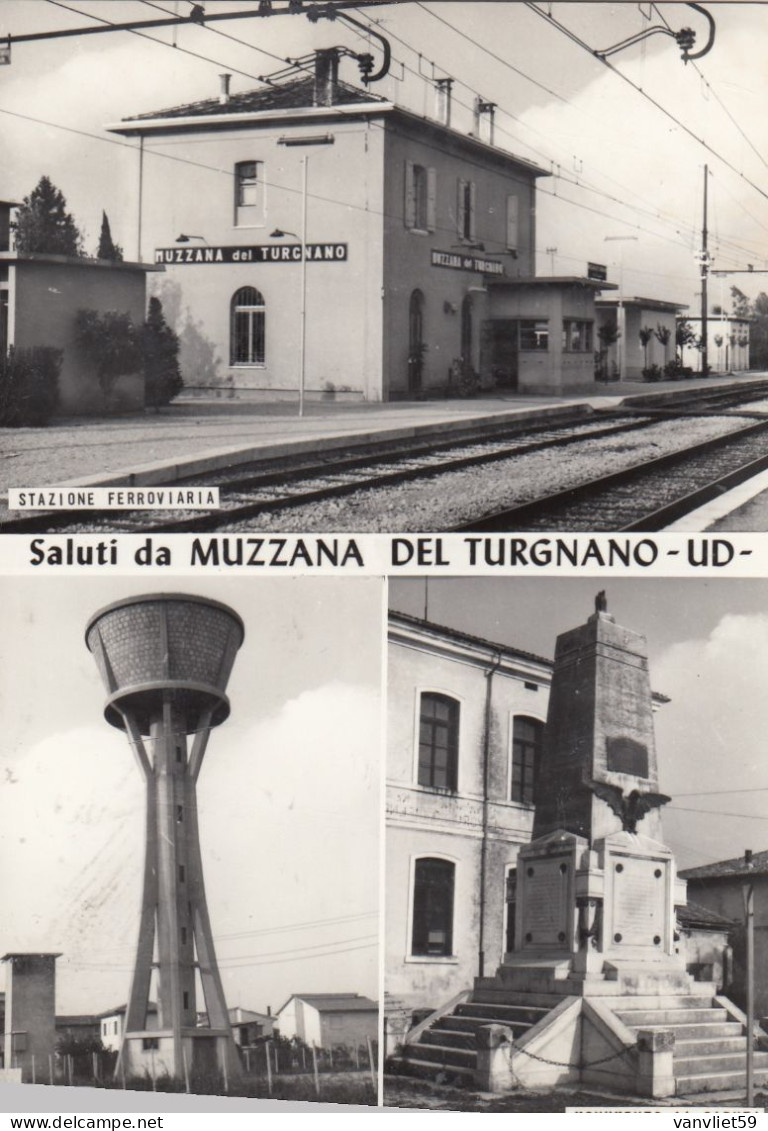 MUZZANA DEL TURGNANO-UDINE-SALUTI DA..-MULTIVEDUTE-STAZIONE FERROV.CARTOLINA VERA FOTOGRAFIA NON VIAG.-DATATA 12-01-1966 - Udine