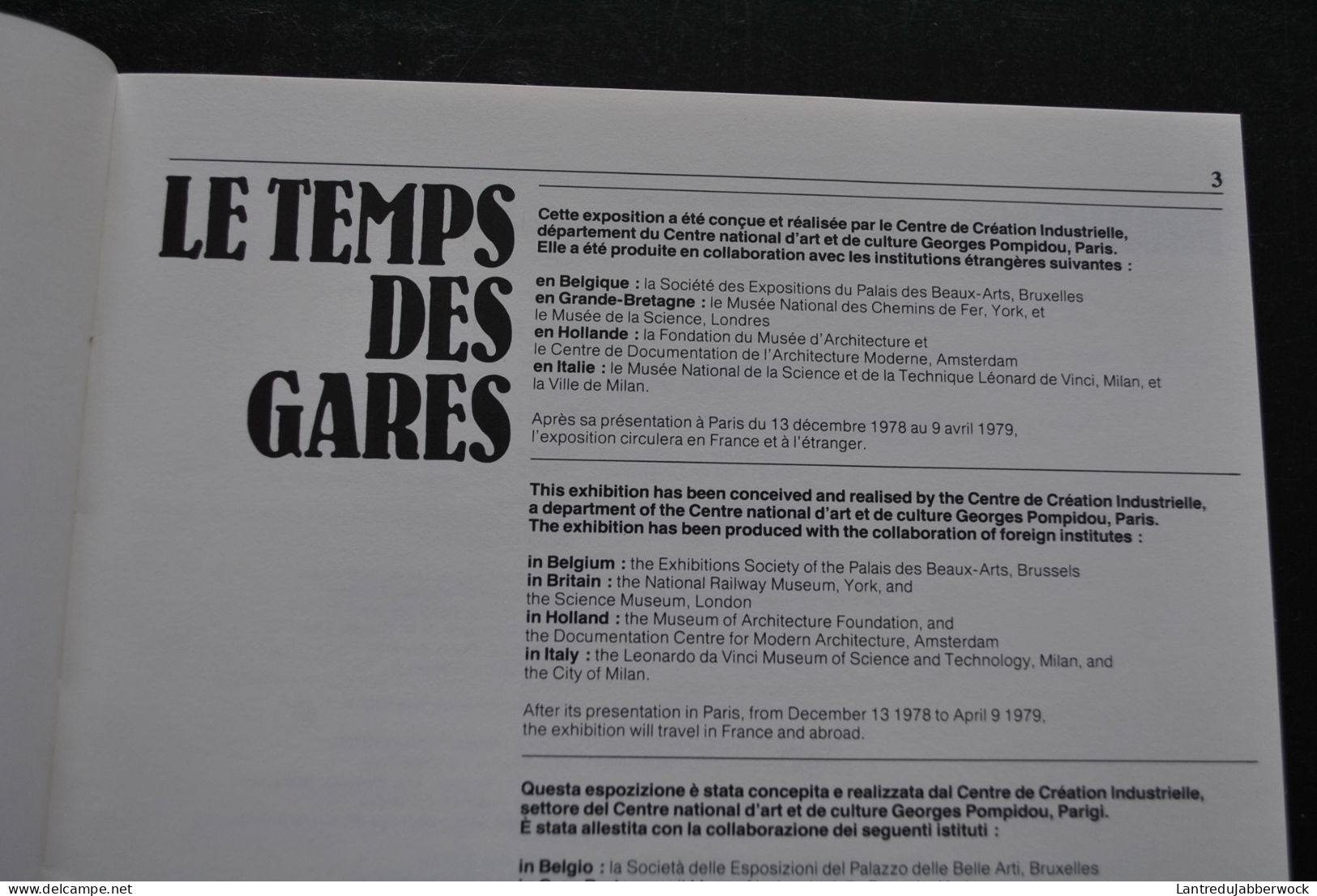 LE TEMPS DES GARES Catalogue Exposition Centre Georges Pompidou 1978 Expo Chemins De Fer Rail Architecture Art Histoire - Railway & Tramway